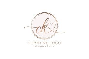 Initial CK handwriting logo with circle template vector logo of initial wedding, fashion, floral and botanical with creative template.
