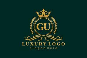 Initial GU Letter Royal Luxury Logo template in vector art for Restaurant, Royalty, Boutique, Cafe, Hotel, Heraldic, Jewelry, Fashion and other vector illustration.