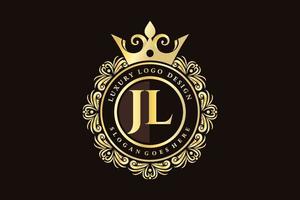 JL Initial Letter Gold calligraphic feminine floral hand drawn heraldic monogram antique vintage style luxury logo design Premium Vector