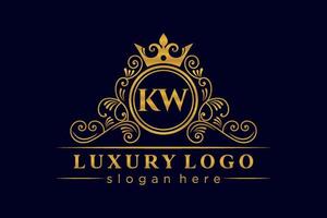 KW Initial Letter Gold calligraphic feminine floral hand drawn heraldic monogram antique vintage style luxury logo design Premium Vector