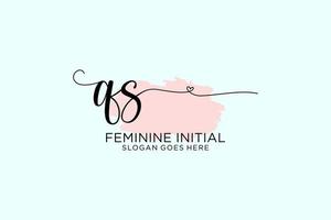 Initial QS beauty monogram and elegant logo design handwriting logo of initial signature, wedding, fashion, floral and botanical with creative template. vector