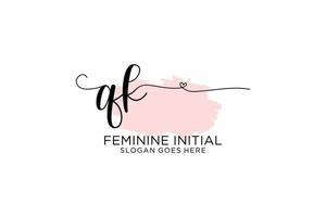 Initial QK beauty monogram and elegant logo design handwriting logo of initial signature, wedding, fashion, floral and botanical with creative template. vector