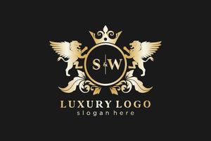 Initial SW Letter Lion Royal Luxury Logo template in vector art for Restaurant, Royalty, Boutique, Cafe, Hotel, Heraldic, Jewelry, Fashion and other vector illustration.