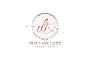 Initial DT handwriting logo with circle template vector logo of initial wedding, fashion, floral and botanical with creative template.