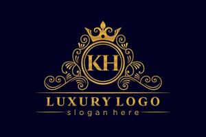 KH Initial Letter Gold calligraphic feminine floral hand drawn heraldic monogram antique vintage style luxury logo design Premium Vector