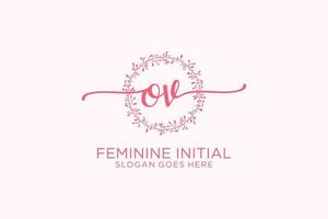Initial OV beauty monogram and elegant logo design handwriting logo of initial signature, wedding, fashion, floral and botanical with creative template. vector