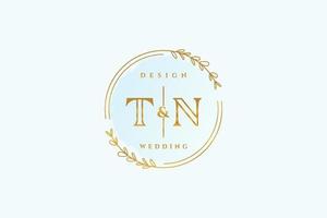 Initial TN beauty monogram and elegant logo design handwriting logo of initial signature, wedding, fashion, floral and botanical with creative template. vector