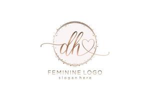 Initial DH handwriting logo with circle template vector logo of initial wedding, fashion, floral and botanical with creative template.