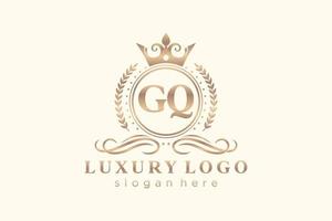 Initial GQ Letter Royal Luxury Logo template in vector art for Restaurant, Royalty, Boutique, Cafe, Hotel, Heraldic, Jewelry, Fashion and other vector illustration.