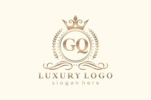 Initial GQ Letter Royal Luxury Logo template in vector art for Restaurant, Royalty, Boutique, Cafe, Hotel, Heraldic, Jewelry, Fashion and other vector illustration.