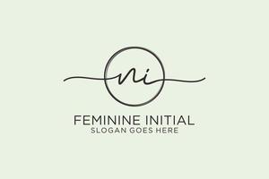 Initial NI handwriting logo with circle template vector logo of initial signature, wedding, fashion, floral and botanical with creative template.
