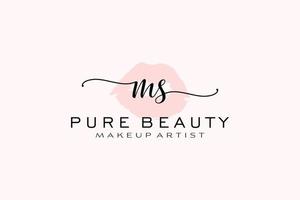 Initial MS Watercolor Lips Premade Logo Design, Logo for Makeup Artist Business Branding, Blush Beauty Boutique Logo Design, Calligraphy Logo with creative template. vector