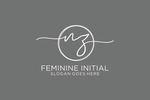 Initial NZ handwriting logo with circle template vector logo of initial signature, wedding, fashion, floral and botanical with creative template.