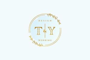 Initial TY beauty monogram and elegant logo design handwriting logo of initial signature, wedding, fashion, floral and botanical with creative template. vector