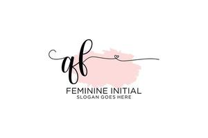 Initial QF beauty monogram and elegant logo design handwriting logo of initial signature, wedding, fashion, floral and botanical with creative template. vector