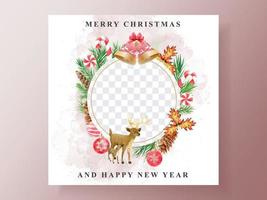 postcard with illustration of animal and christmas element vector