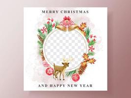 postcard with illustration of animal and christmas element vector