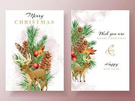 postcard with illustration of animal and christmas element vector