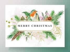 postcard with illustration of animal and christmas element vector