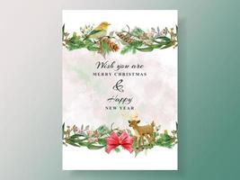 postal con ilustración de animal y elemento navideño vector