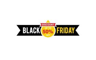 50 Percent discount black friday offer, clearance, promotion banner layout with sticker style. vector