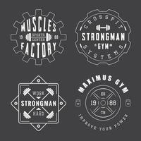 Set of gym logos, labels and slogans in vintage style vector