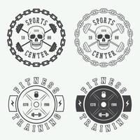 Set of gym logos, labels and slogans in vintage style vector