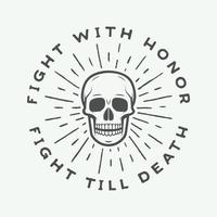 Vintage fighting skull label, emblem and logo. Vector illustration