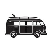 Vintage retro surfing summer surfing car van bus. Can be used like emblem, logo, badge, label. mark, poster or print. Monochrome Graphic Art. Vector