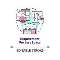 Requirement for less space concept icon. Advantage of one-piece flow in manufacturing abstract idea thin line illustration. Isolated outline drawing. Editable stroke. vector