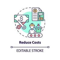 Reduce costs concept icon. Production principle. Purpose of lean manufacturing abstract idea thin line illustration. Isolated outline drawing. Editable stroke. vector