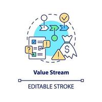 Value stream concept icon. Steps and processes. Lean manufacturing key principle abstract idea thin line illustration. Isolated outline drawing. Editable stroke. vector