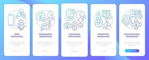 Forms of innovation blue gradient onboarding mobile app screen. Walkthrough 5 steps graphic instructions pages with linear concepts. UI, UX, GUI template. vector