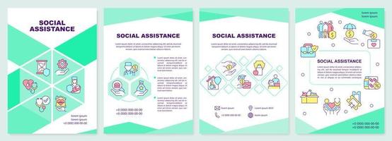 Social assistance brochure template. Services and programs. Leaflet design with linear icons. 4 vector layouts for presentation, annual reports.