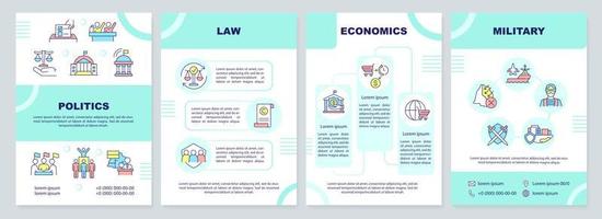 Social institutions and organizations brochure template. Leaflet design with linear icons. 4 vector layouts for presentation, annual reports.