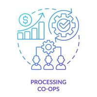 Processing co-ops blue gradient concept icon. Collective ownership of operating equipment abstract idea thin line illustration. Collective unit. Isolated outline drawing. vector