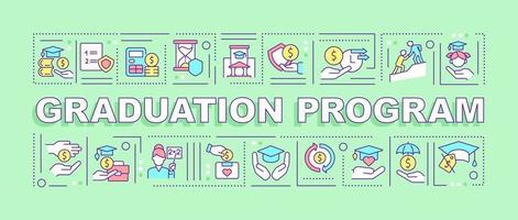Graduation program word concepts green banner. Social assistance. Infographics with icons on color background. Isolated typography. Vector illustration with text.