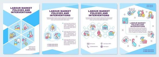 Labour market policies and interventions brochure template. Leaflet design with linear icons. 4 vector layouts for presentation, annual reports.