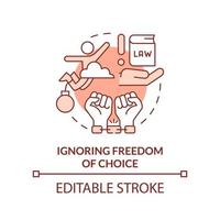 Ignoring freedom of choice red concept icon. Disadvantage of social institution abstract idea thin line illustration. Isolated outline drawing. Editable stroke. vector