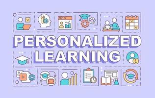 Personalized learning word concepts purple banner. Individual education program. Infographics with icons on color background. Isolated typography. Vector illustration with text.