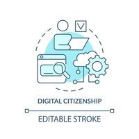 Digital citizenship turquoise concept icon. Online learning resources. Education trend abstract idea thin line illustration. Isolated outline drawing. Editable stroke. vector