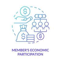 Member economic participation blue gradient concept icon. Cooperative principle abstract idea thin line illustration. Capital control. Isolated outline drawing. vector