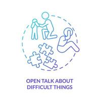 Open talk about difficult things blue gradient concept icon. Healthy relationship. Positive communication abstract idea thin line illustration. Isolated outline drawing. vector