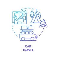 Car travel blue gradient concept icon. Family leisure time and vacation. Quality time together abstract idea thin line illustration. Isolated outline drawing. vector