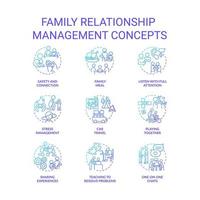 Family relationship management blue gradient concept icons set. Spend time with family members idea thin line color illustrations. Isolated symbols. vector