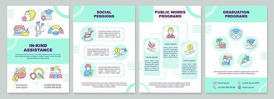 Types of social protection brochure template. Services. Leaflet design with linear icons. 4 vector layouts for presentation, annual reports.