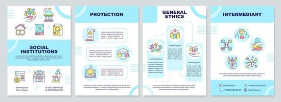 Social institutions importance brochure template. General ethics. Leaflet design with linear icons. 4 vector layouts for presentation, annual reports.