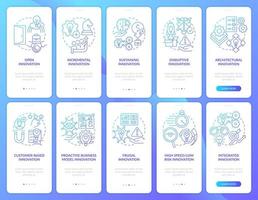Manage new ideas process blue gradient onboarding mobile app screen set. Walkthrough 5 steps graphic instructions pages with linear concepts. UI, UX, GUI template. vector