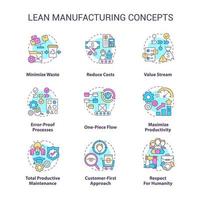 Lean manufacturing concept icons set. Machine industry. Continuous production idea thin line color illustrations. Isolated symbols. Editable stroke. vector