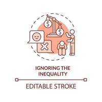 Ignoring inequality red concept icon. Disadvantage of social institutions abstract idea thin line illustration. Isolated outline drawing. Editable stroke. vector